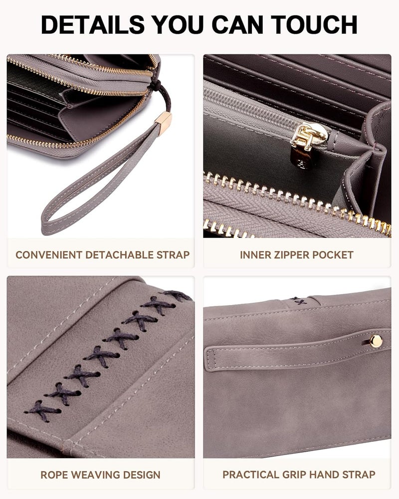 Bostanten Wallets for Women Leather RFID Double Zipper Around Credit Card Holder Large Capacity Wristlet Clutch Wallet - Image 3